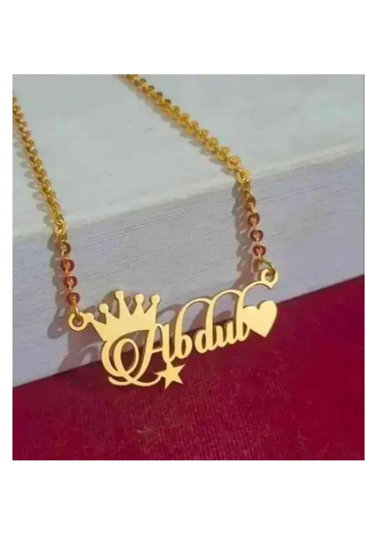 Custom Crown Name Necklace – Personalized Gold Pendant with Heart