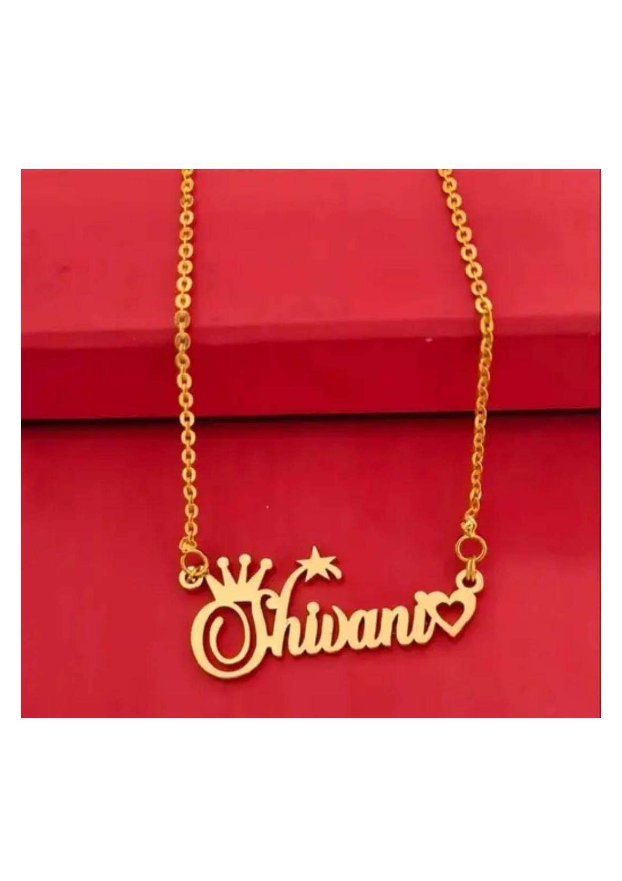 Personalized Gold Name Necklace – Custom "Shivani" Pendant with Crown & Heart Design