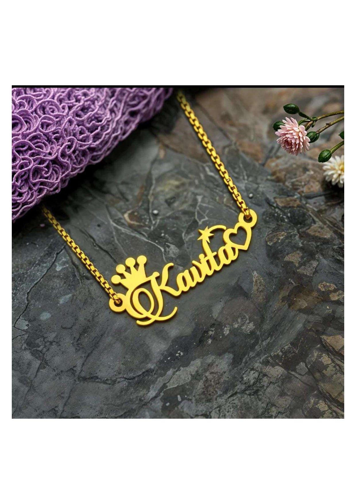 Personalized Gold Plated Name Necklace with Crown & Heart – Custom Jewelry