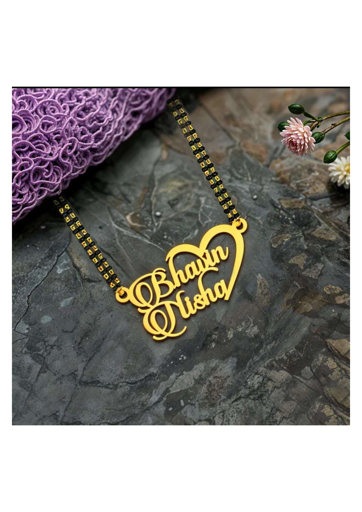 Couple Name Pendant with Heart Design – Personalized Gold-Plated Necklace