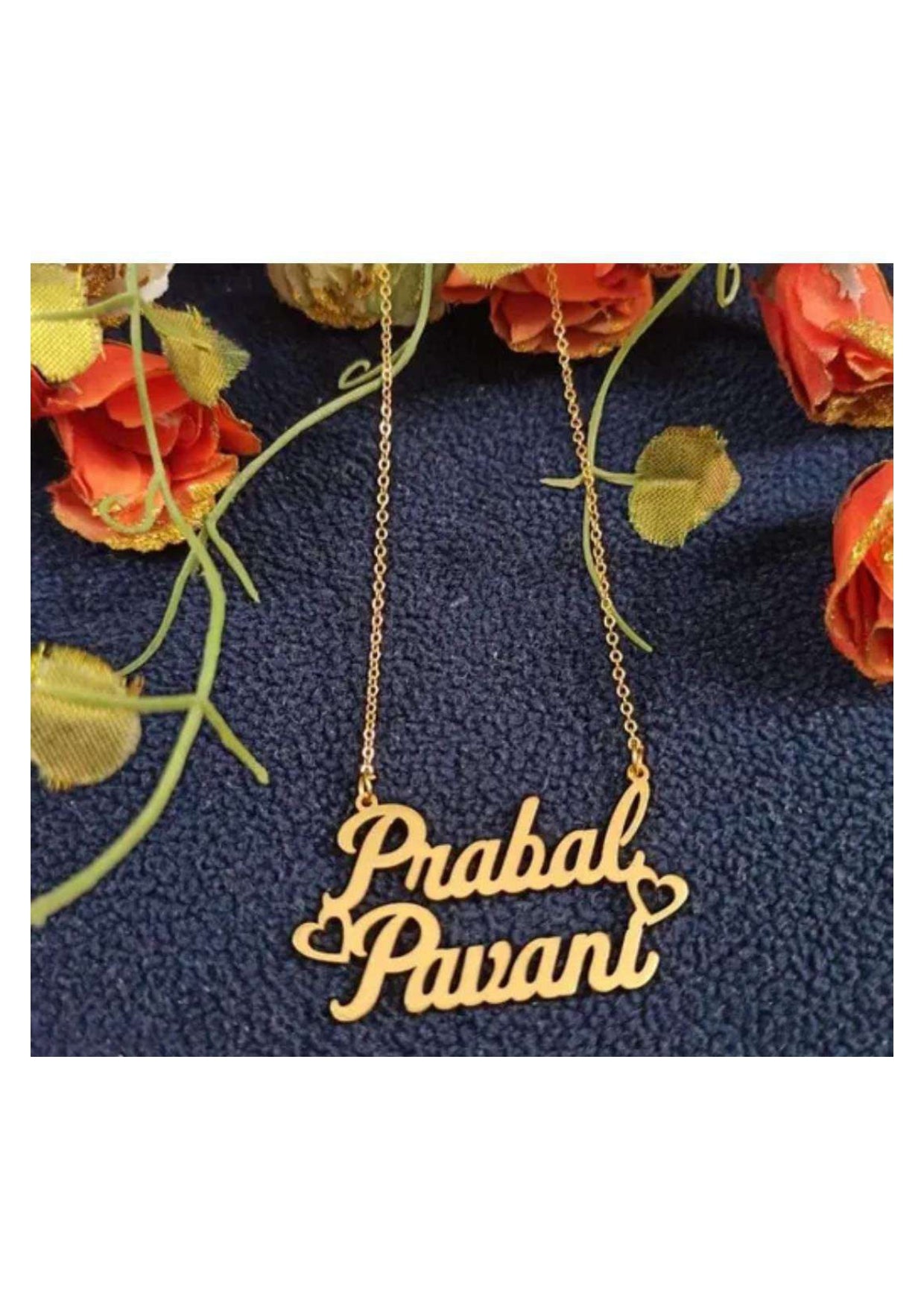 Couple Name Necklace with Double Heart Design – Personalized Gold Pendant