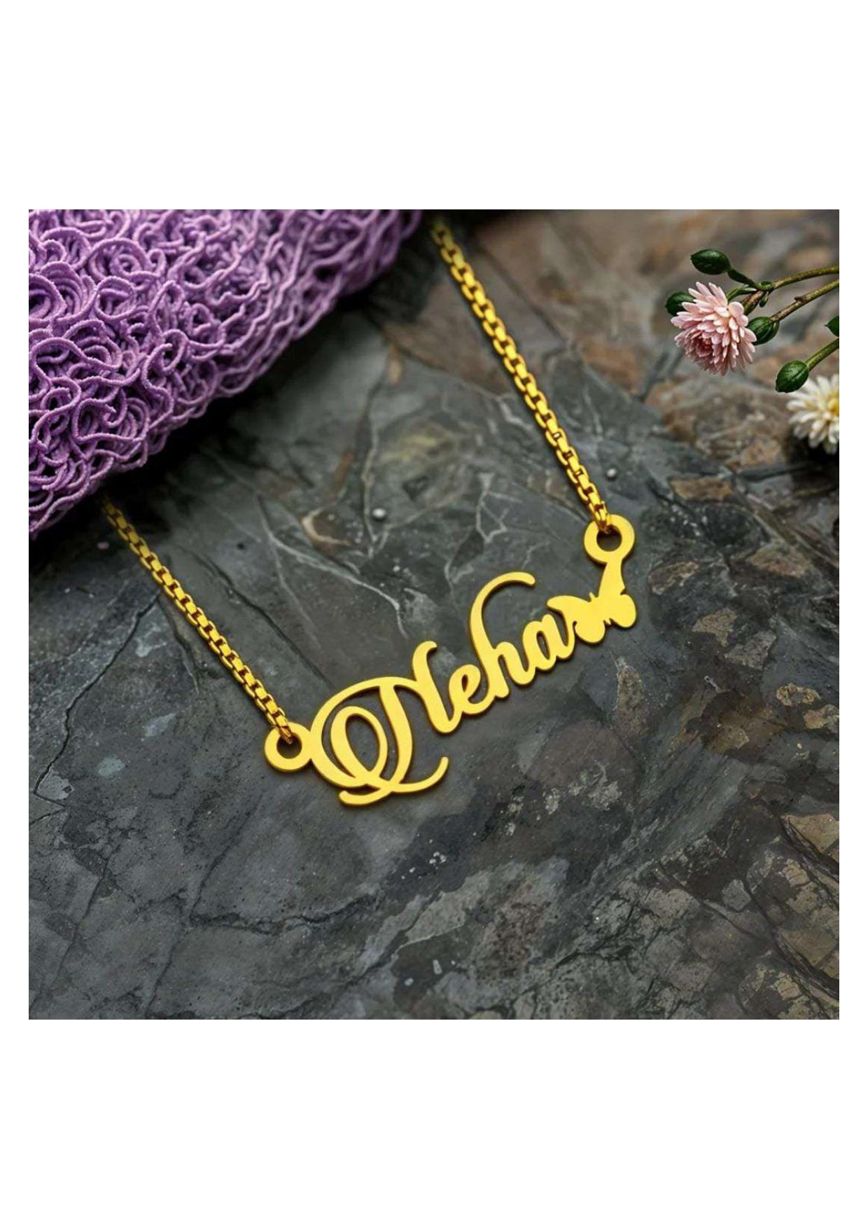 Personalized Name Necklace with Butterfly Design – Custom Gold Pendant