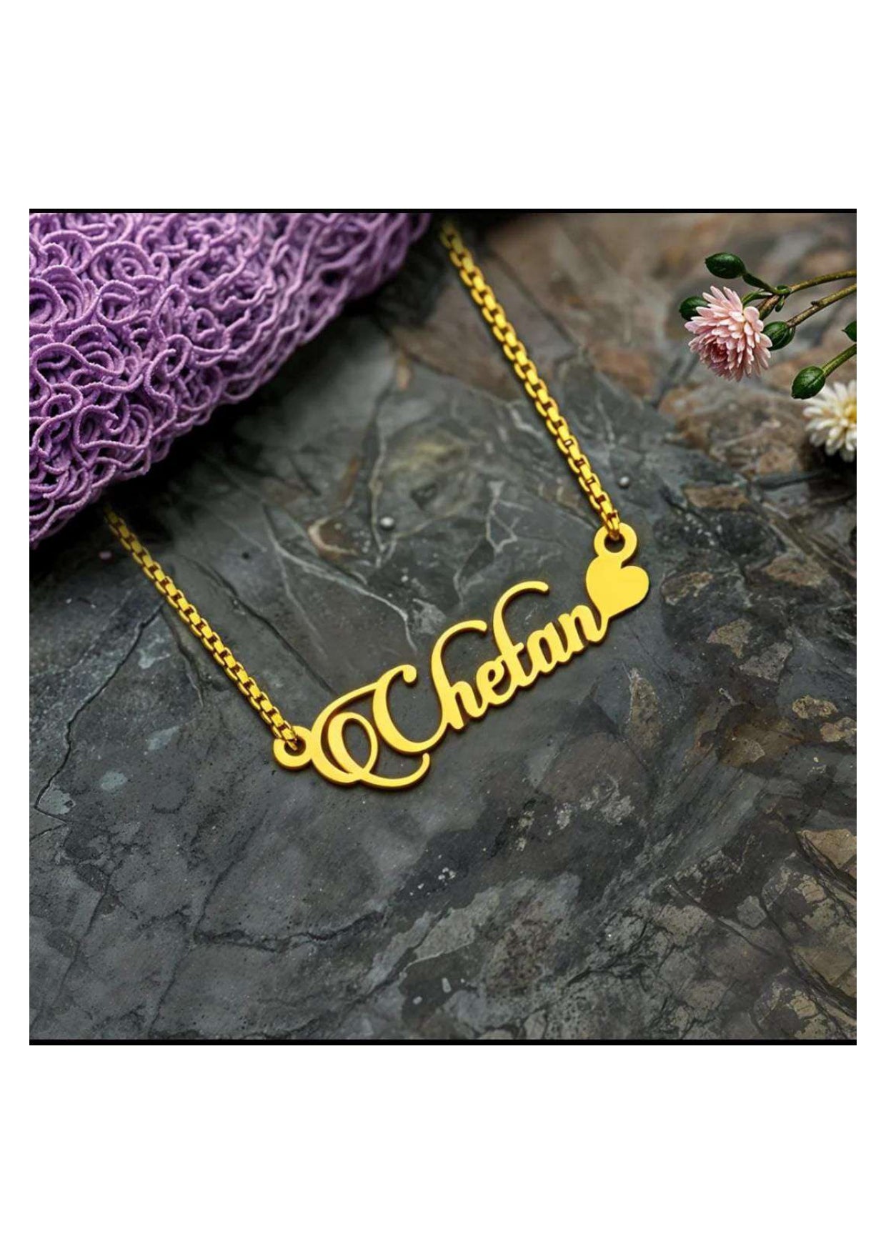 Personalized Name Necklace with Heart Accent – Custom Gold Pendant