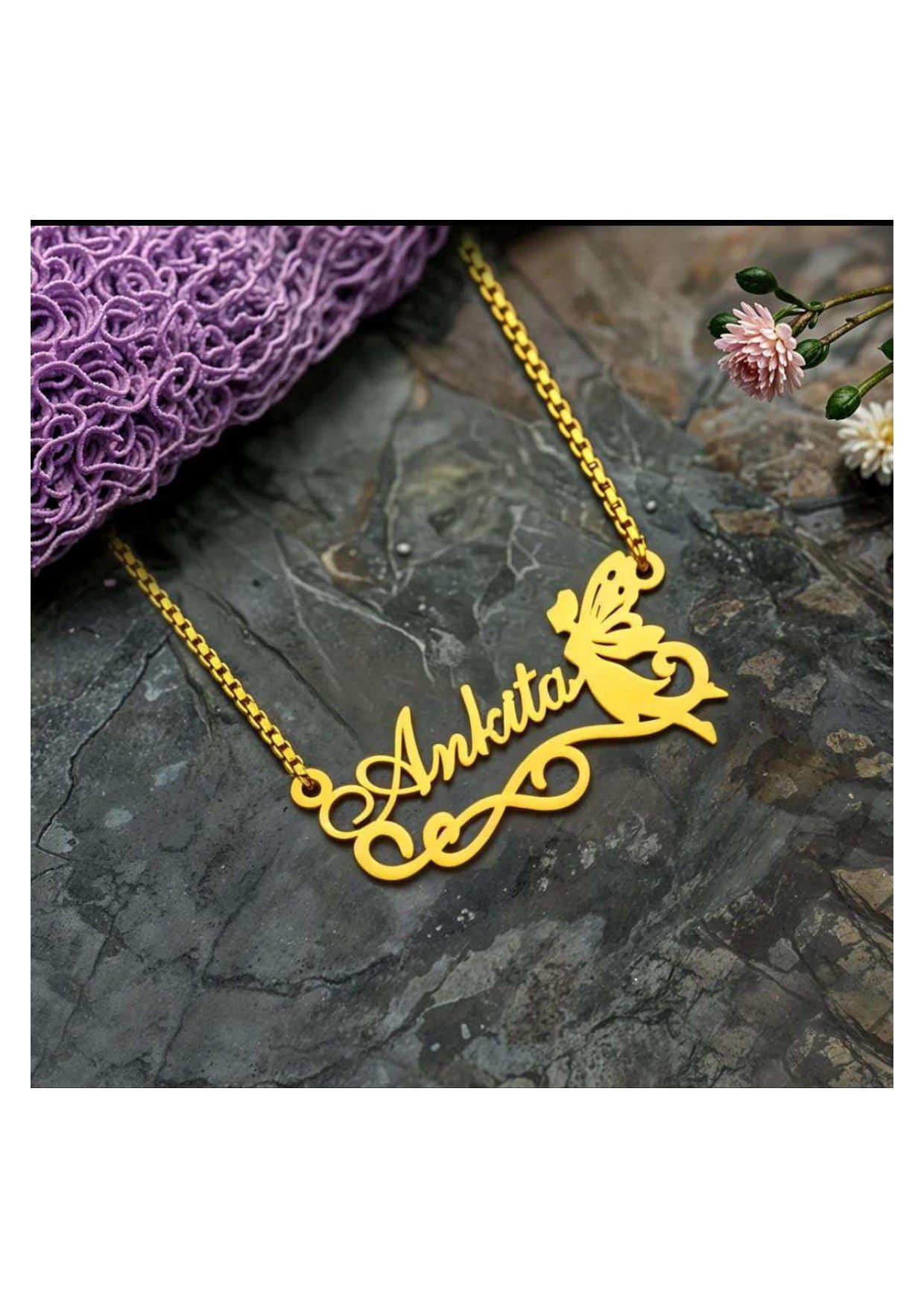 Custom Fairy-Themed Name Necklace – Gold Personalized Pendant
