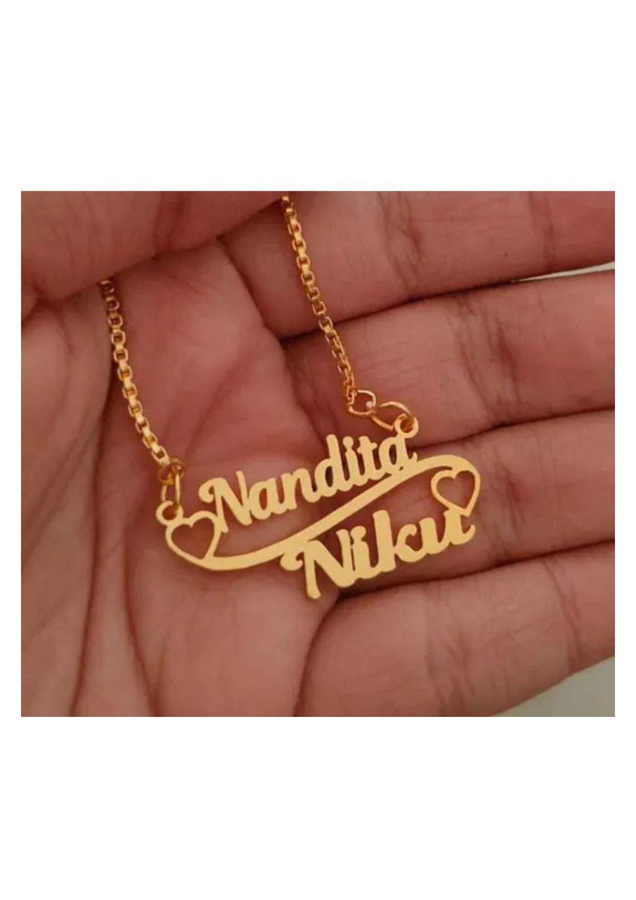 Custom Couple Name Necklace – Gold Double Name Pendant with Hearts