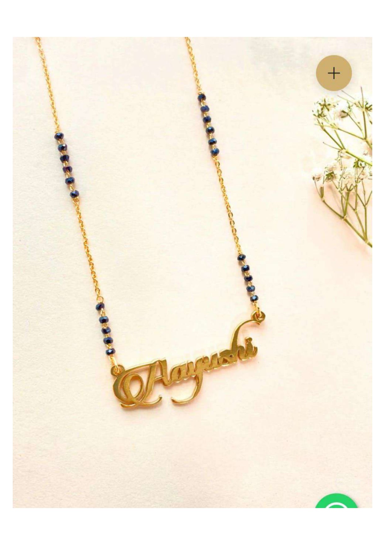 Custom Name Gold Mangalsutra Necklace – Personalized Jewelry with Black Beads