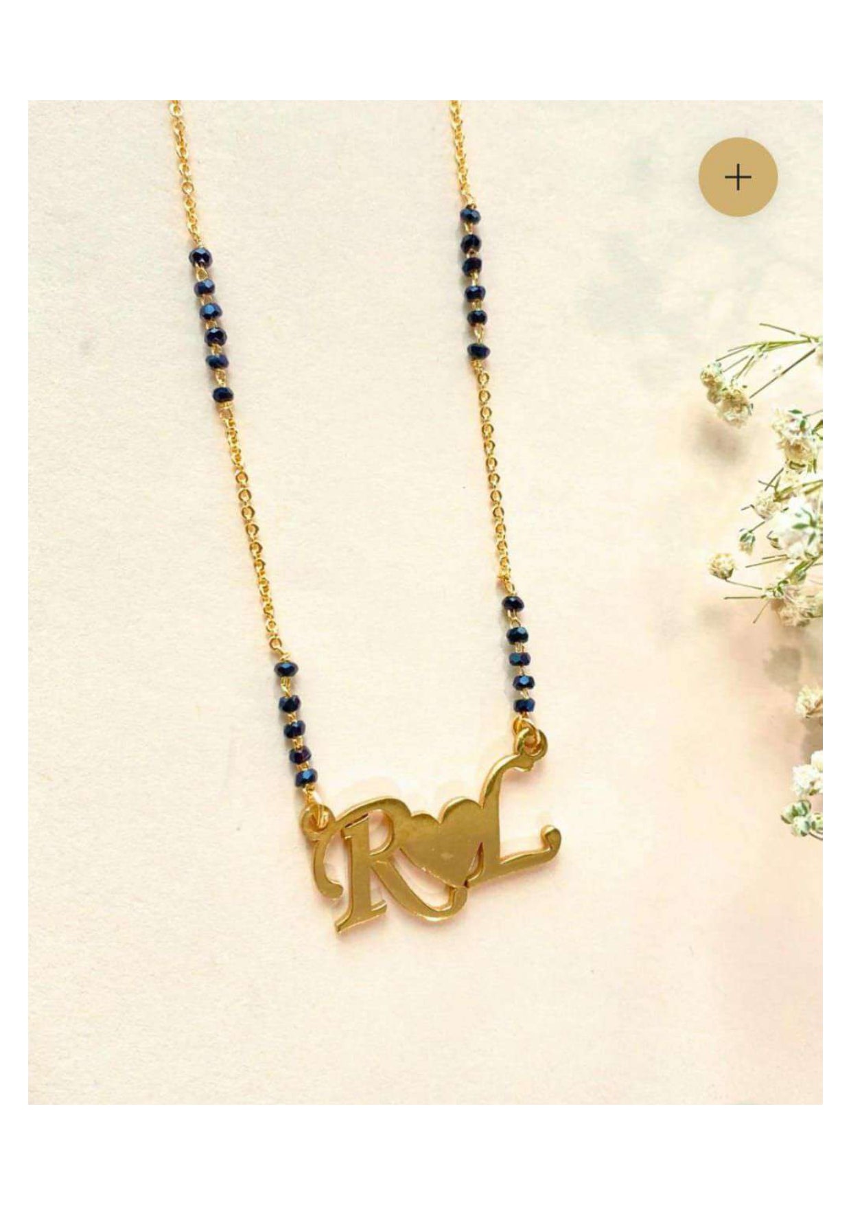 Personalized Gold-Plated Mangalsutra Necklace with Initials & Heart Design