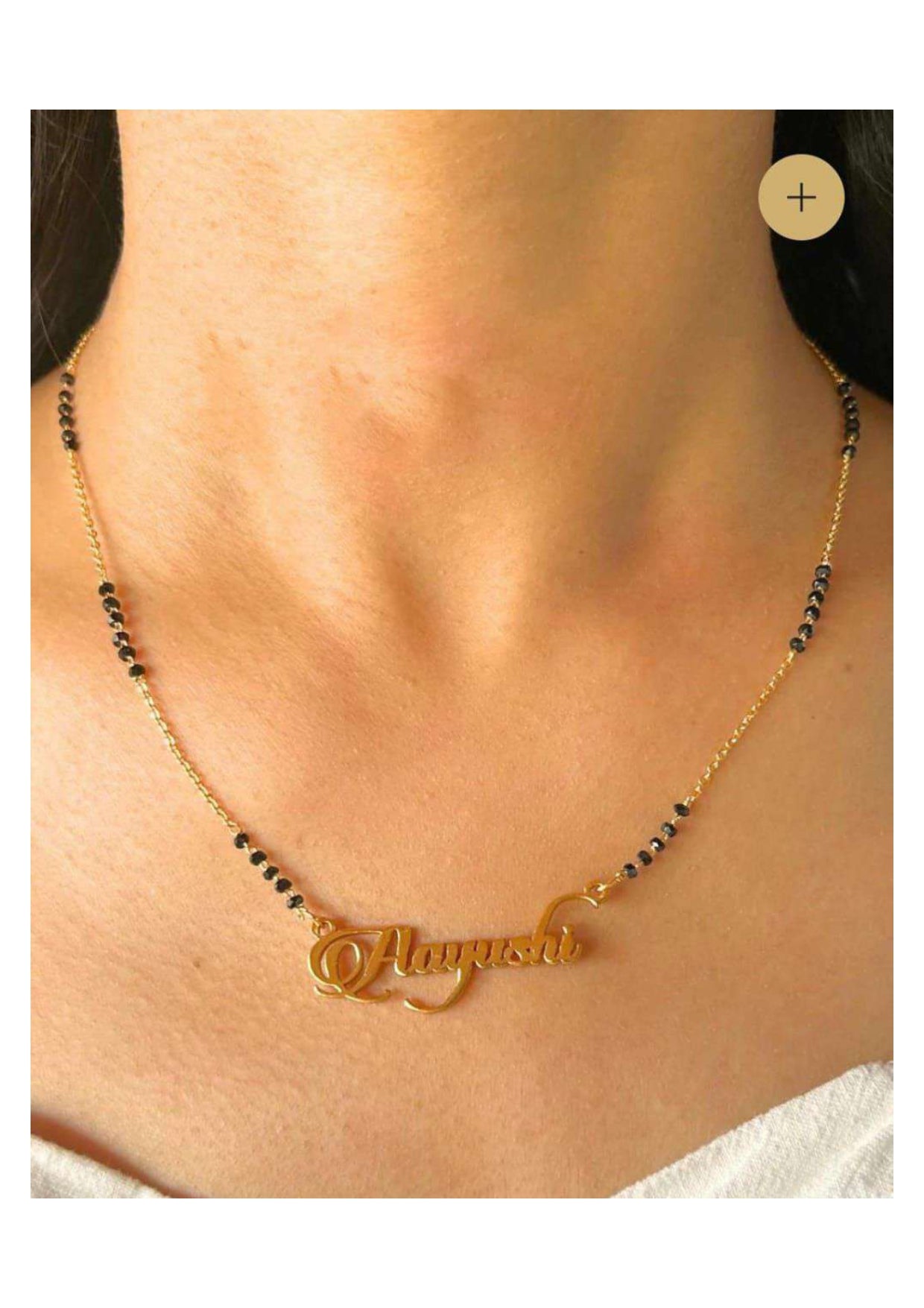 Custom Name Gold Mangalsutra Necklace – Personalized Jewelry with Black Beads