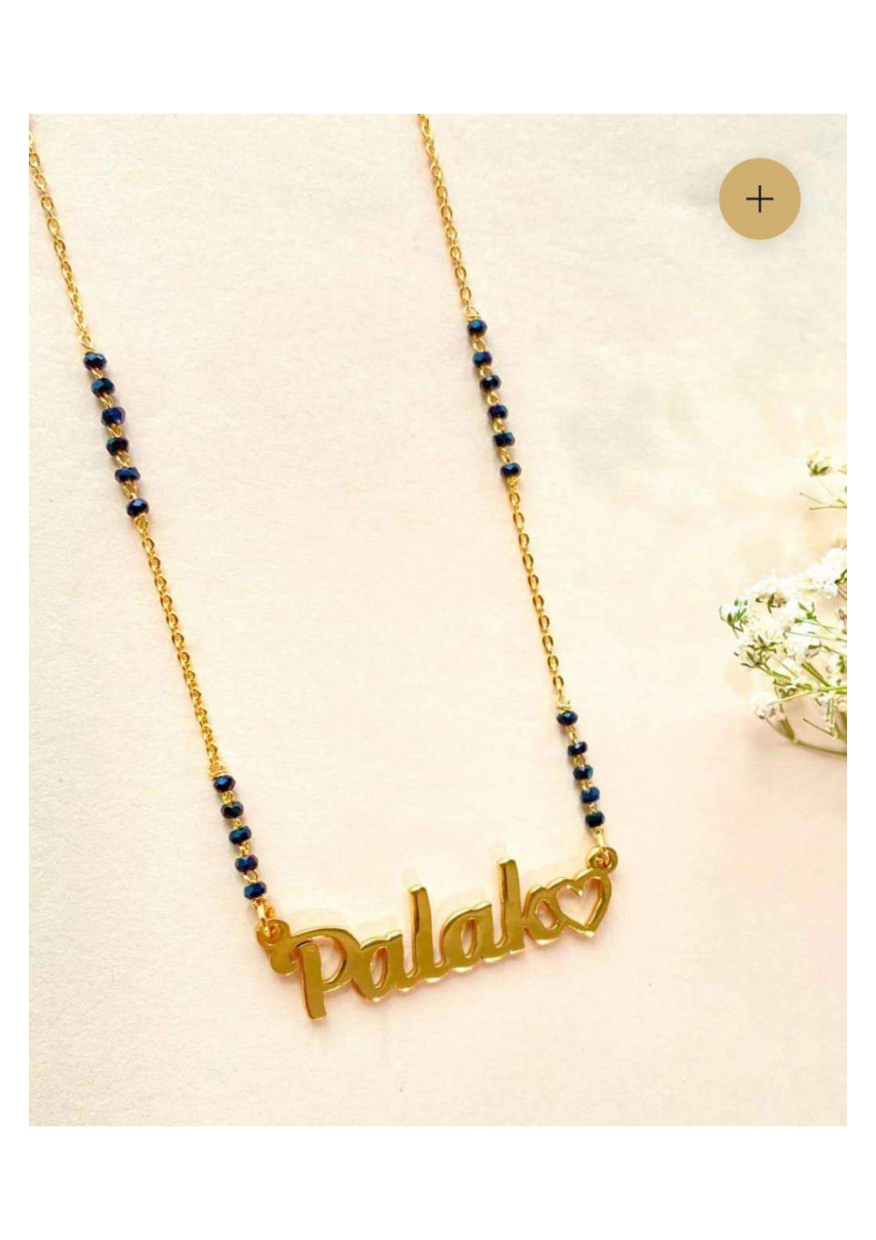 Custom Name Gold Mangalsutra Necklace with Black Beads – Personalized Jewelry