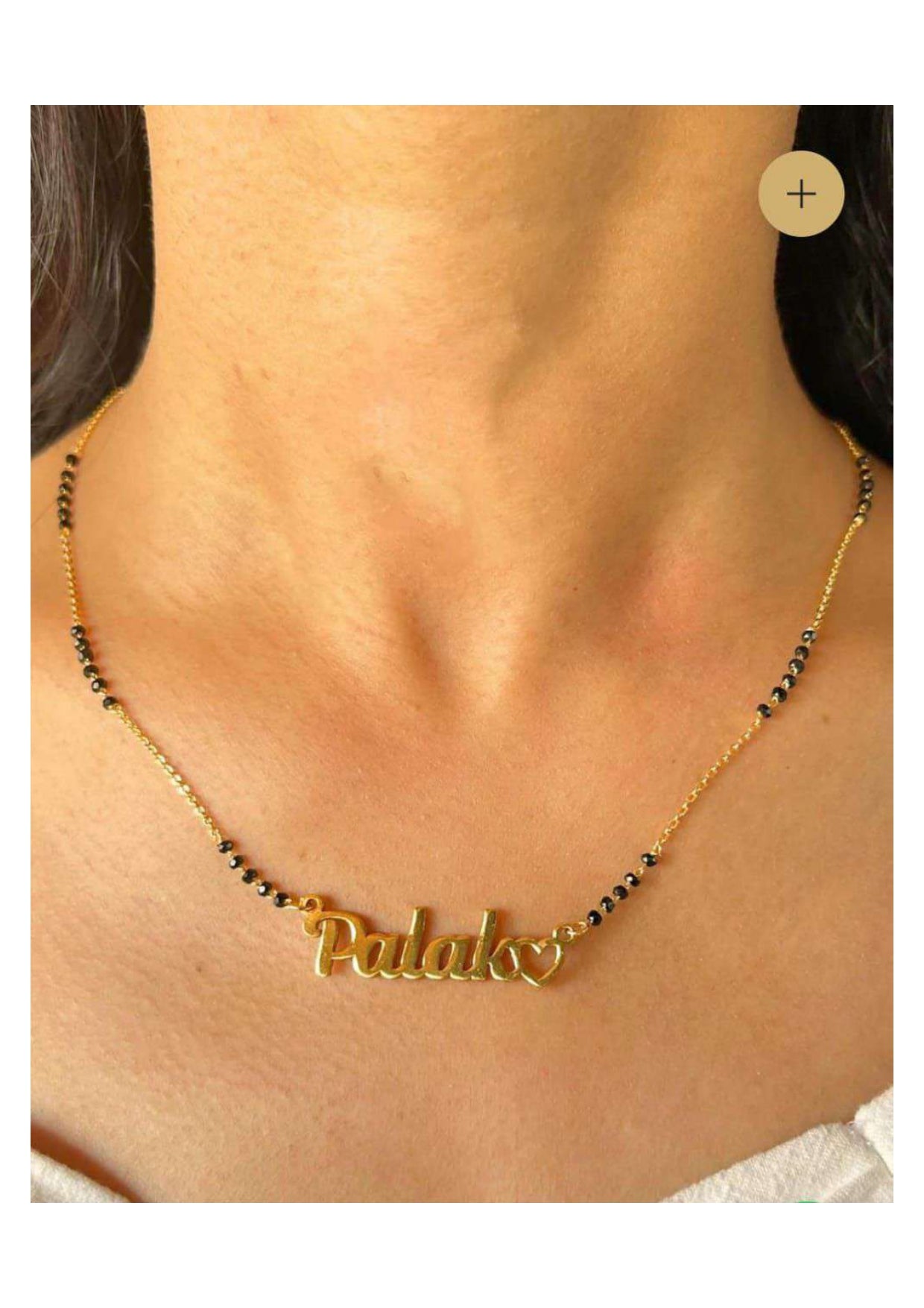 Custom Name Gold Mangalsutra Necklace with Black Beads – Personalized Jewelry