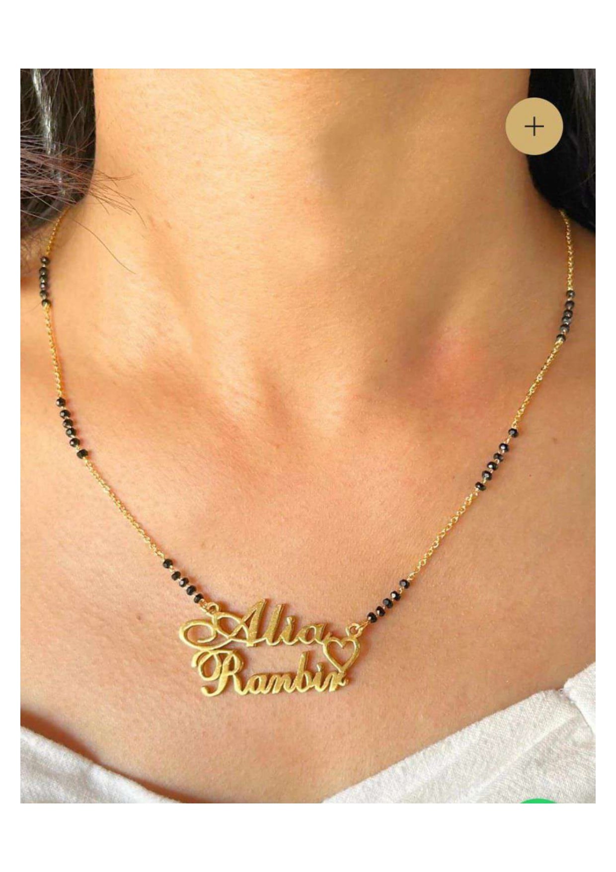 Couple Name Gold Mangalsutra Necklace – Personalized Jewelry with Black Beads