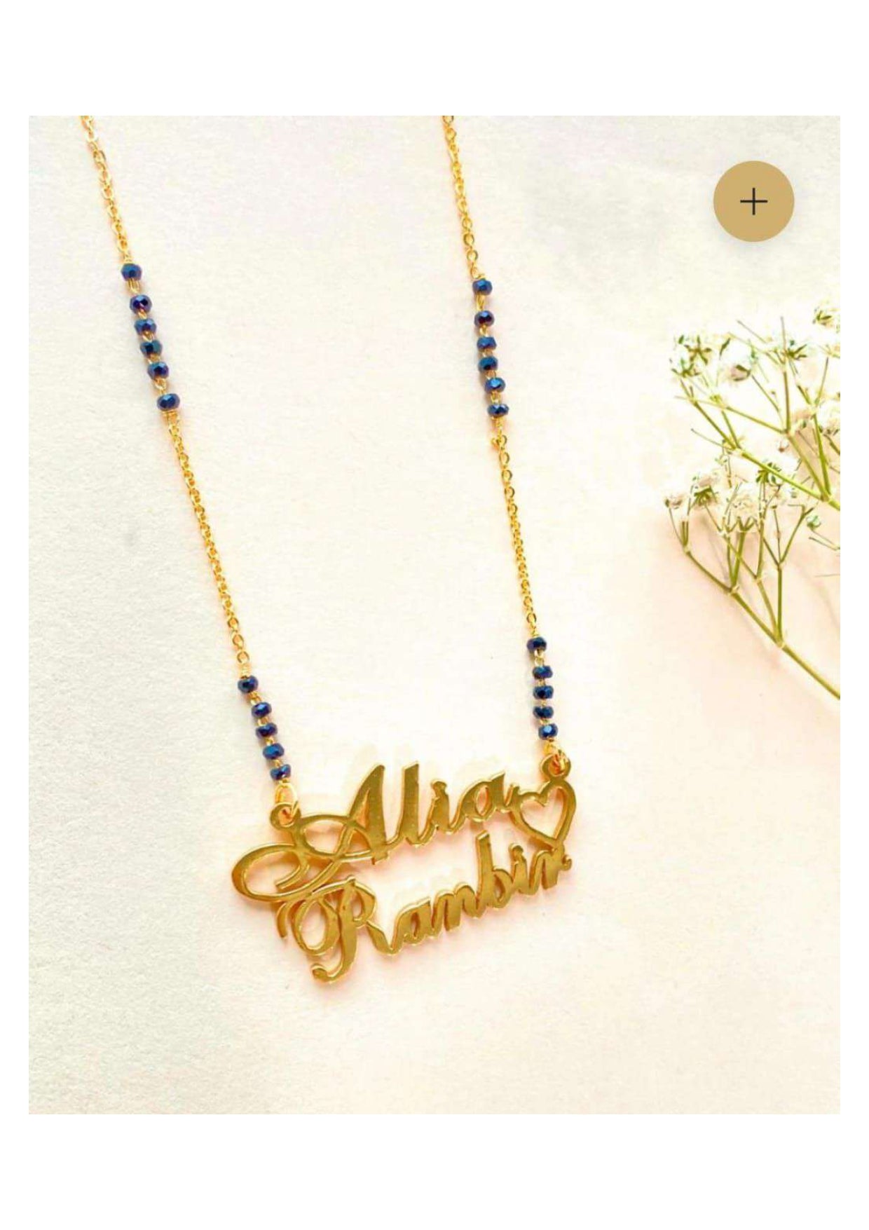 Couple Name Gold Mangalsutra Necklace – Personalized Jewelry with Black Beads