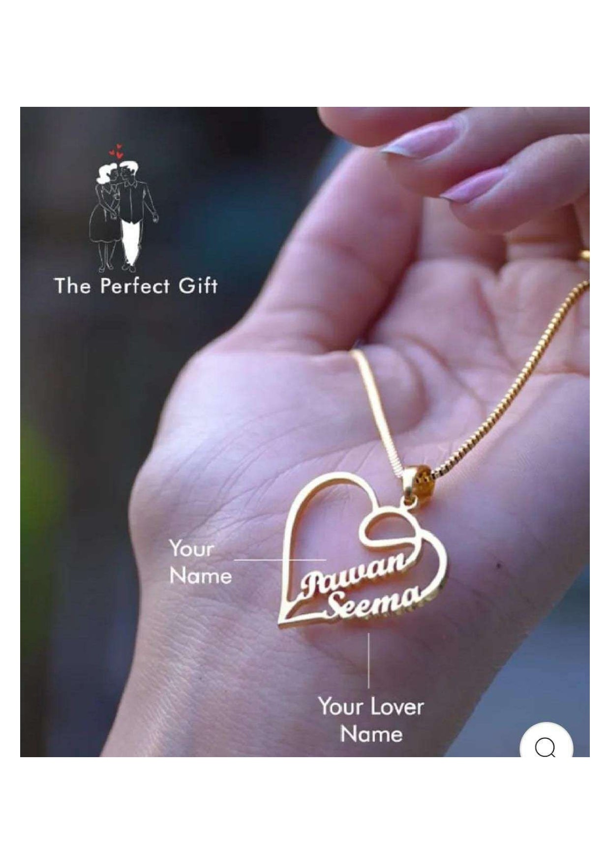 Pawan–Seema Custom Heart Name Pendant – Gold-Plated