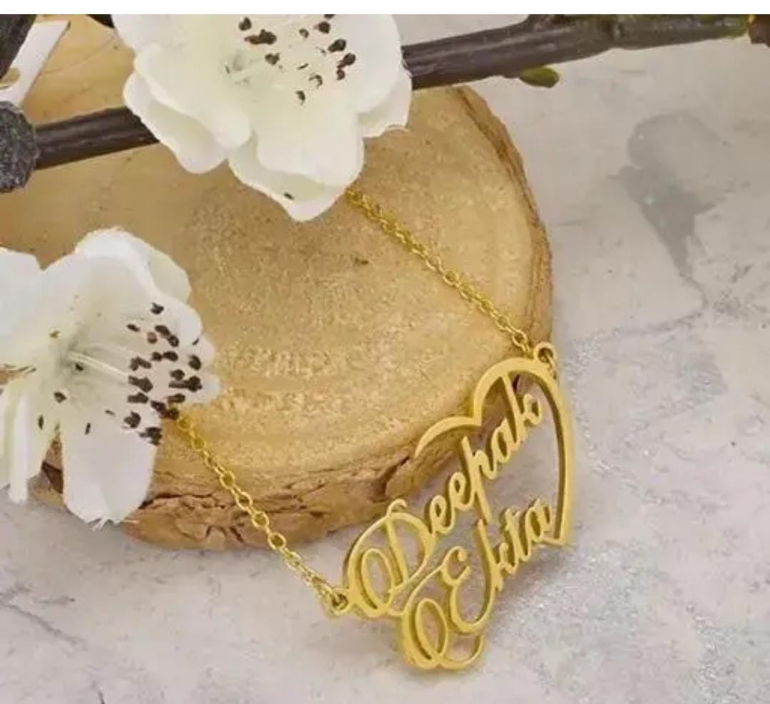 Couple Name Pendant with Heart Design – Personalized Gold-Plated Necklace